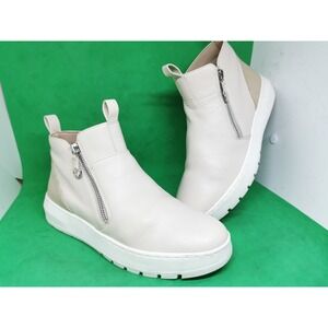 Vionic Women Size 7.5 M Brinkely Cream Leather Sneaker Ankle Boots Bootie